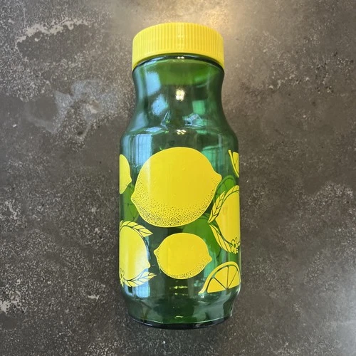Vintage Anchor Hocking Green Lemonade Lemon Juice Jar Pitcher Carafe Yellow Lid