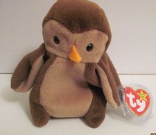 TY BEANIE BABY HOOT THE OWL - NEW WITH 11 TAG ERRORS- PVC PELLETS