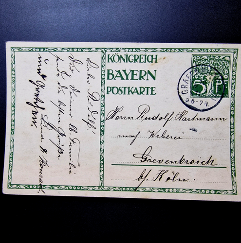 Germany 1911 - Bayern Postcard - Used - Old Transport - 5 Pfenning Stamp - Afbeelding 1 van 4