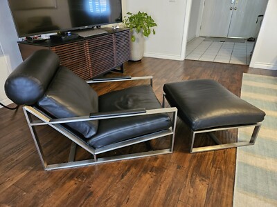 Milo Baughman Leather Lounge Chair and Ottoman Mid-century 