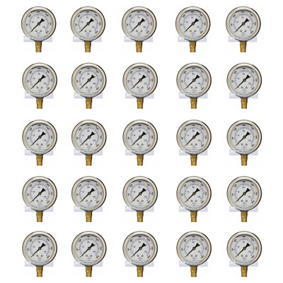 #ad 25 PACK LIQUID FILLED PRESSURE GAUGE 0 3000 PSI 2.5quot; FACE 1 4quot; LOWER MOUNT $331.61