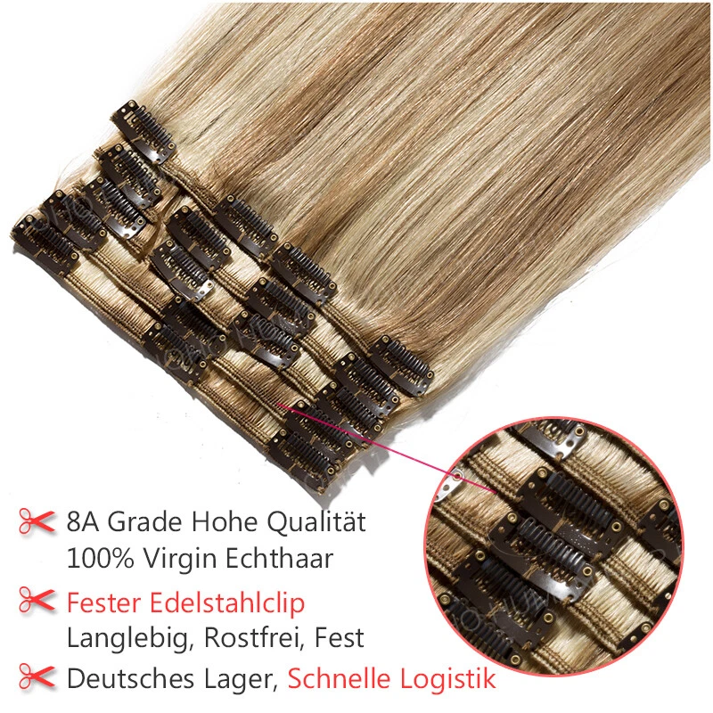 25CM-80CM 100% Echthaar Clip In Remyhaar Extensions Haarverlängerung Glatt Lang - Bild 3 von 4