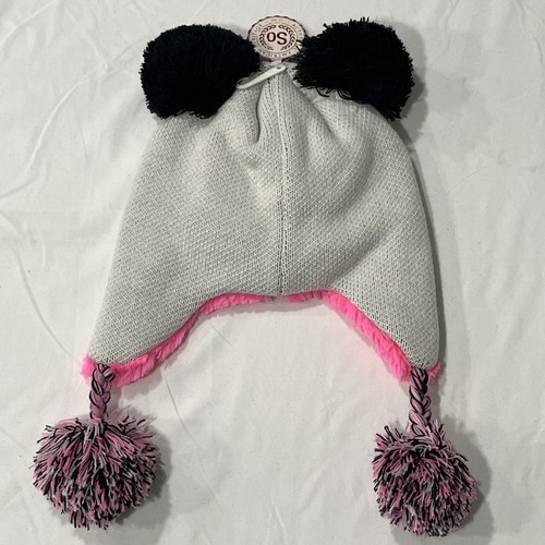 So Brand Panda Knit Beanie Hat Tassles Black White NWT - Picture 2 of 3