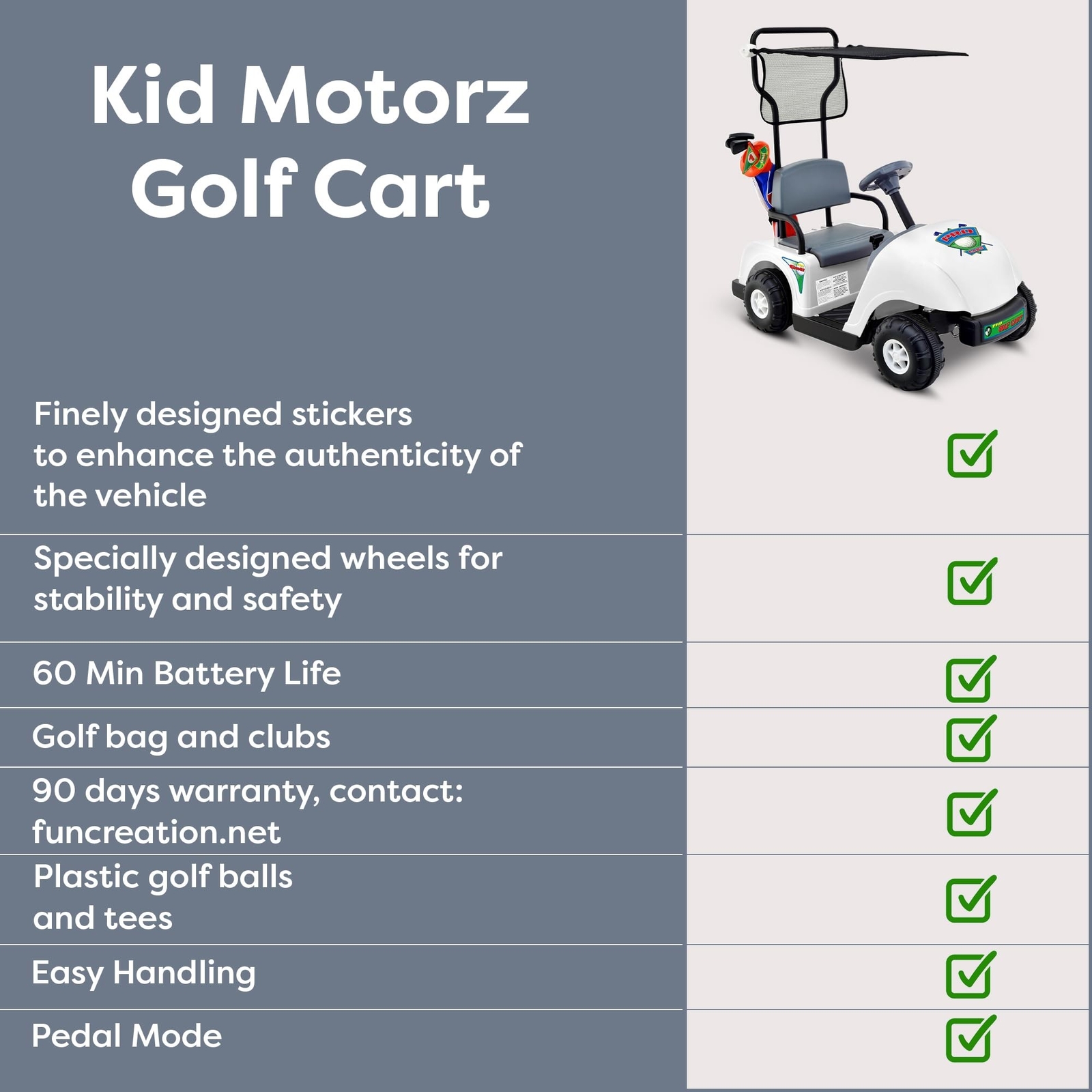 Kid Motorz Junior 6V Pro Golf Cart RideOn, White eBay