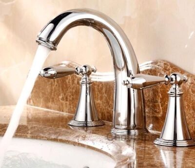 Chrome Bathroom Widespread 3 Hole Basin Faucet Dual Handle Vanity Sink Mixer Tap