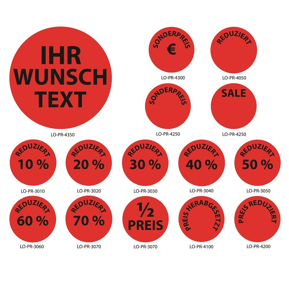 Aktionsetiketten, Sonderpreis-, Promotionsetiketten 10cm aus Papier LO