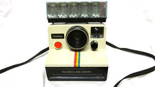 VINTAGE 1970s POLAROID SX-70 RAINBOW CAMERA w/ UNUSED FLASH BAR WORKS