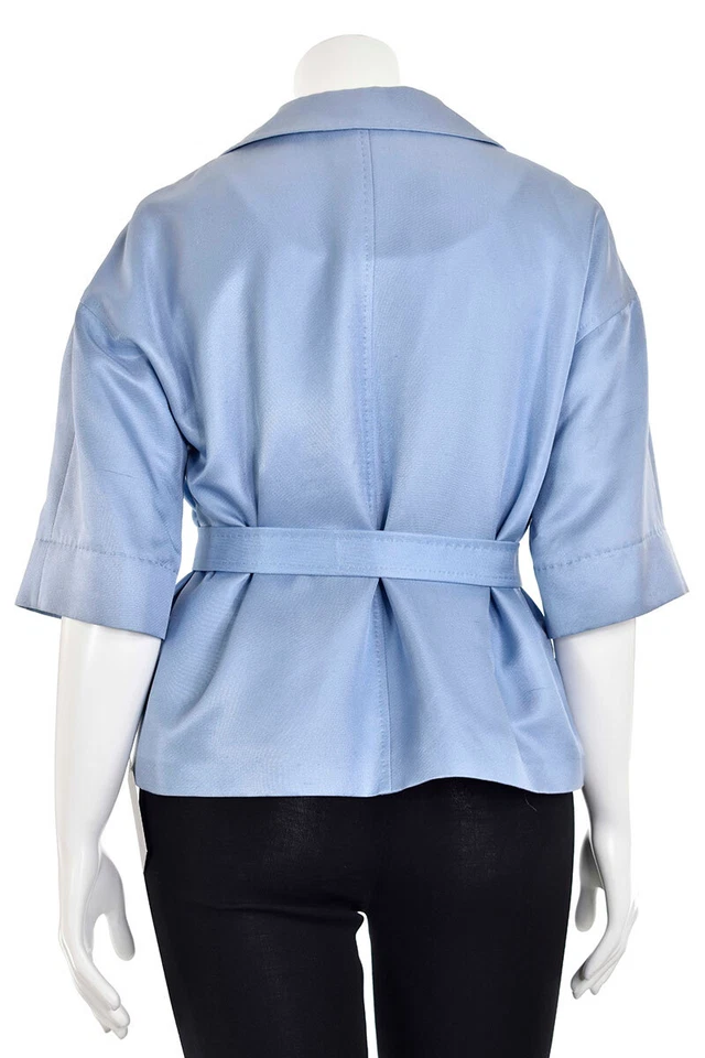 Chaqueta Escada Azul Claro Mezcla Seda Cinturón Manga Corta con Faja Cinturón talla 8/38 Foto 4 de 4