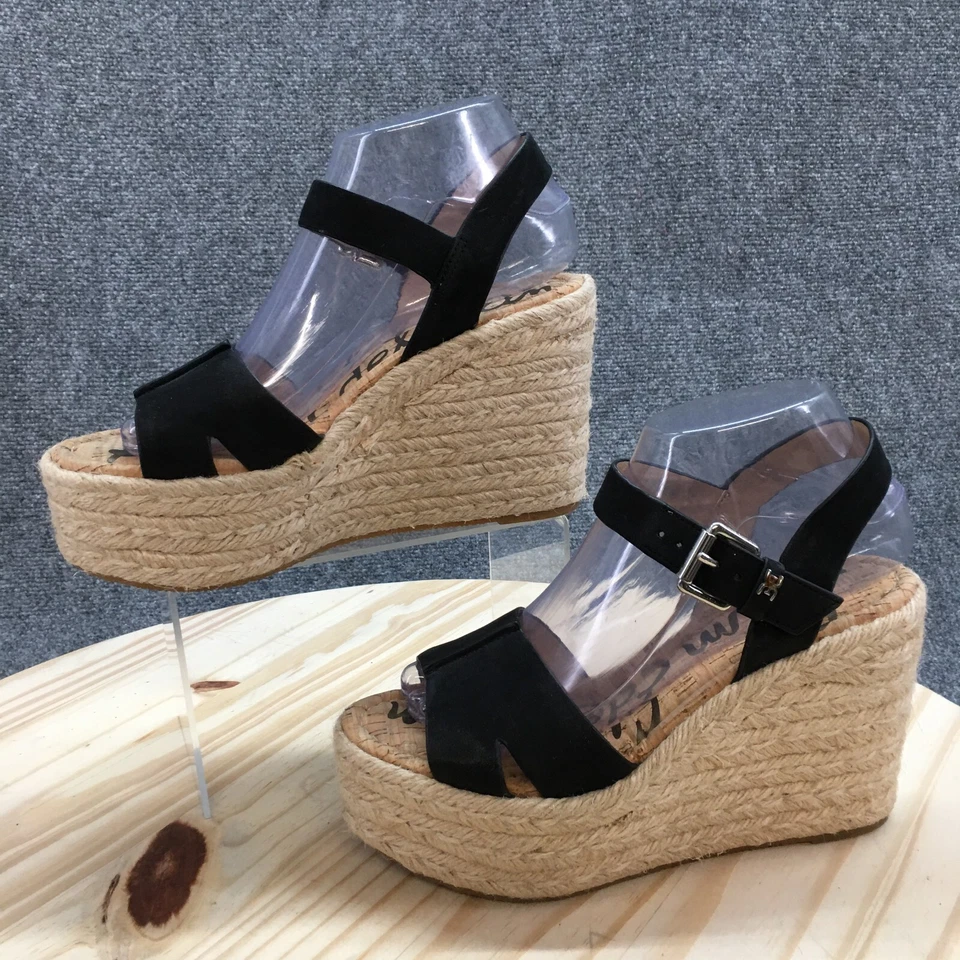 Sam Edelman Tacones Mujer 7 M Maura Alpargata Plataforma Cuero Negro Correa al Tobillo Foto 2 de 4