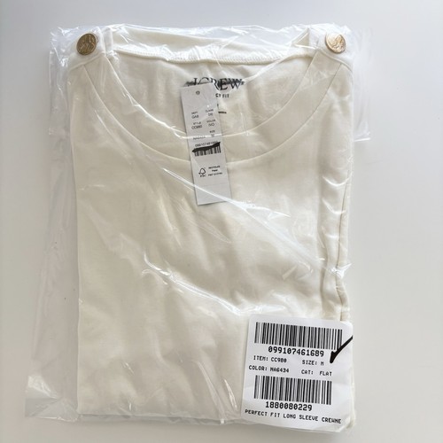 NWT J. Crew Medium Perfect-fit Long-sleeve Crewneck T-shirt Lion Buttons Ivory - Picture 4 of 5