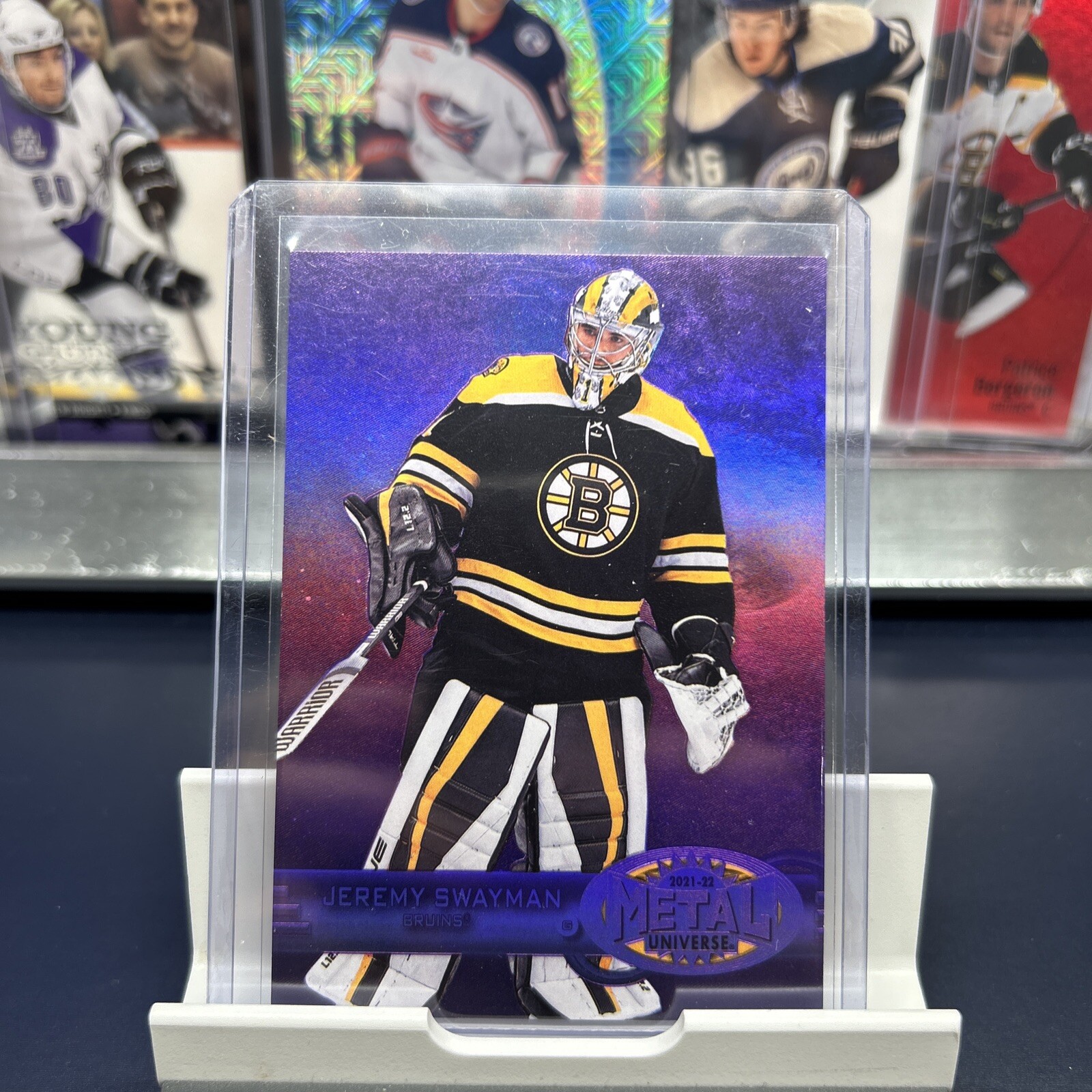 2021-22 Skybox Metal Universe Purple Spectrum /199 Jeremy Swayman #R-5 Rookie RC