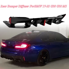 For BMW 17-23 G30 G38 M5 Style Gloss Black Big Fin LED Rear Bumper Diffuser Kit 