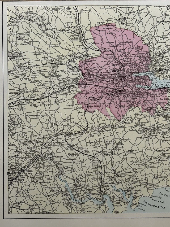 1885 Cork Hand Coloured Original Antique Map by G.W. Bacon Foto 2 de 3