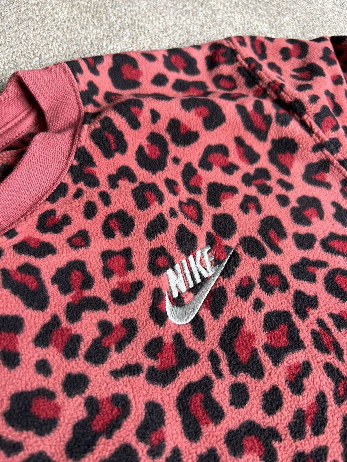 New $65 Size S Cedar Red/Pink Leopard Print Fleece Crewneck Sweatshirt C |  eBay