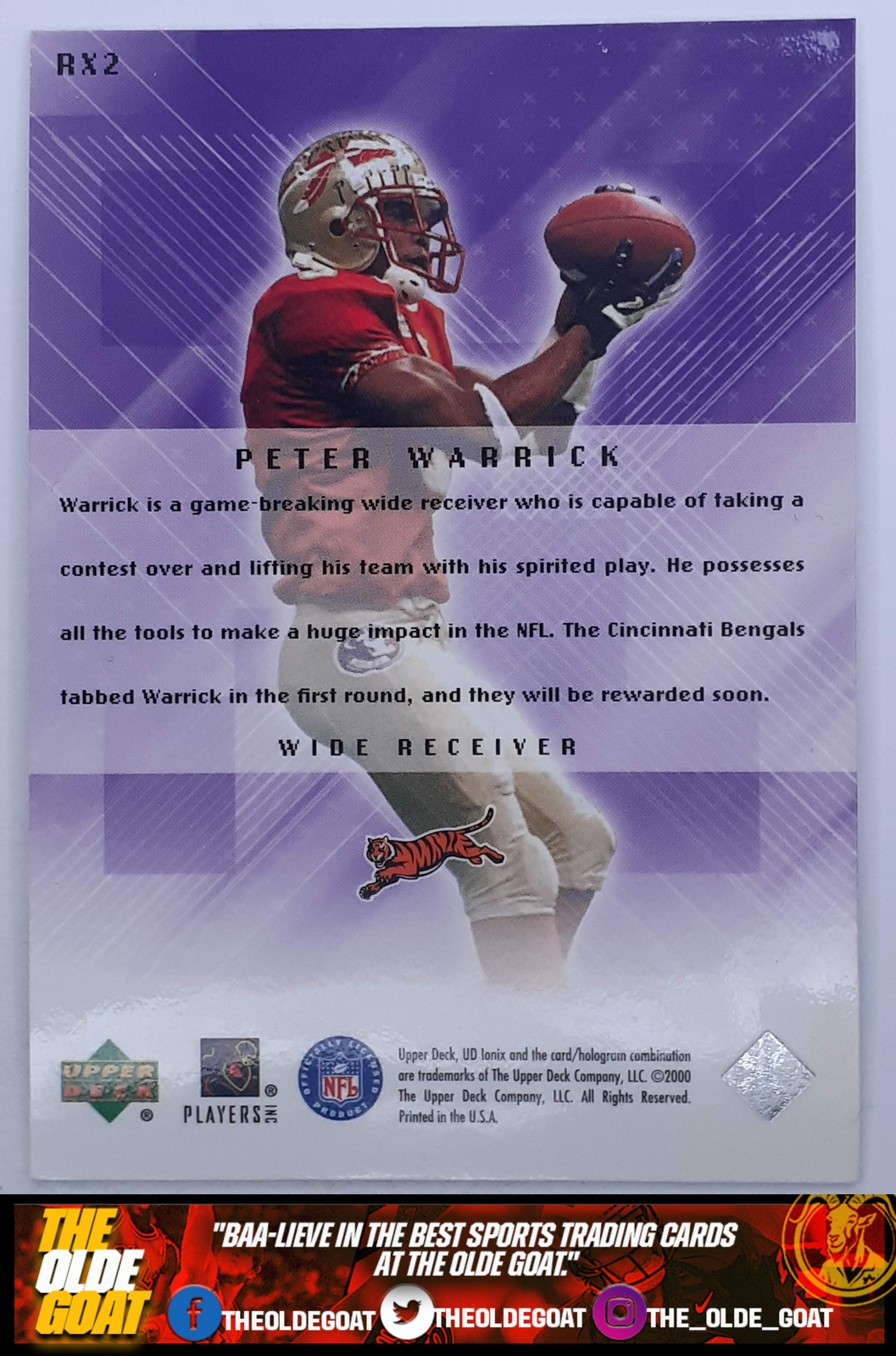 2000 UD Ionix #RX2 Peter Warrick Cincinnati Bengals Football Card🏈🔥🐐🏈🏈🔥🔥 - Picture 2 of 2