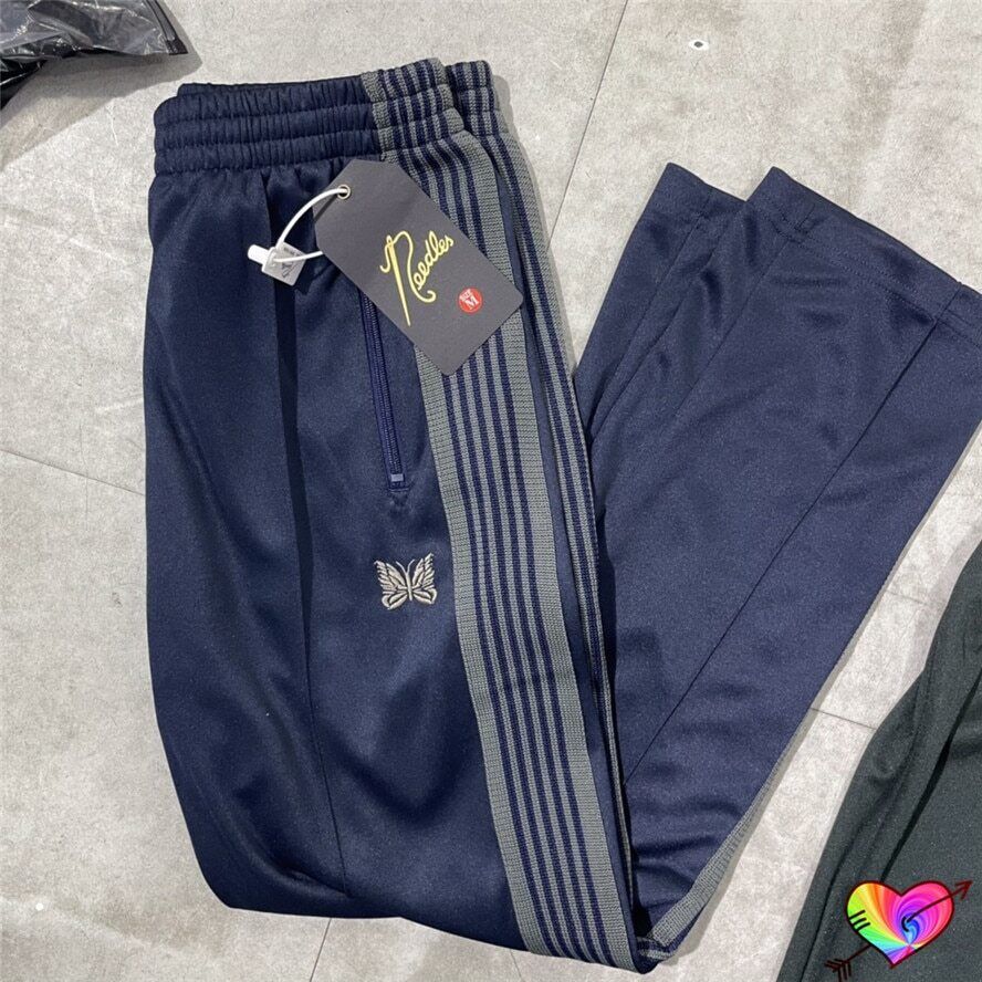 Quality Embroidered Needles Track Pants Classic Stripe Trousers