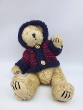 Vintage Hugfun bear teddy in sweater  Jointed plush stuffed toy 