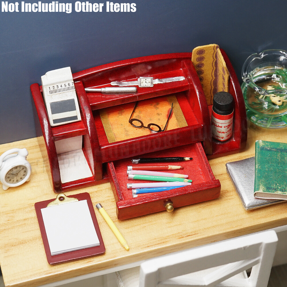 Mahogany Wood Desk Organiser Stationery Box Set Miniature Work Drawer