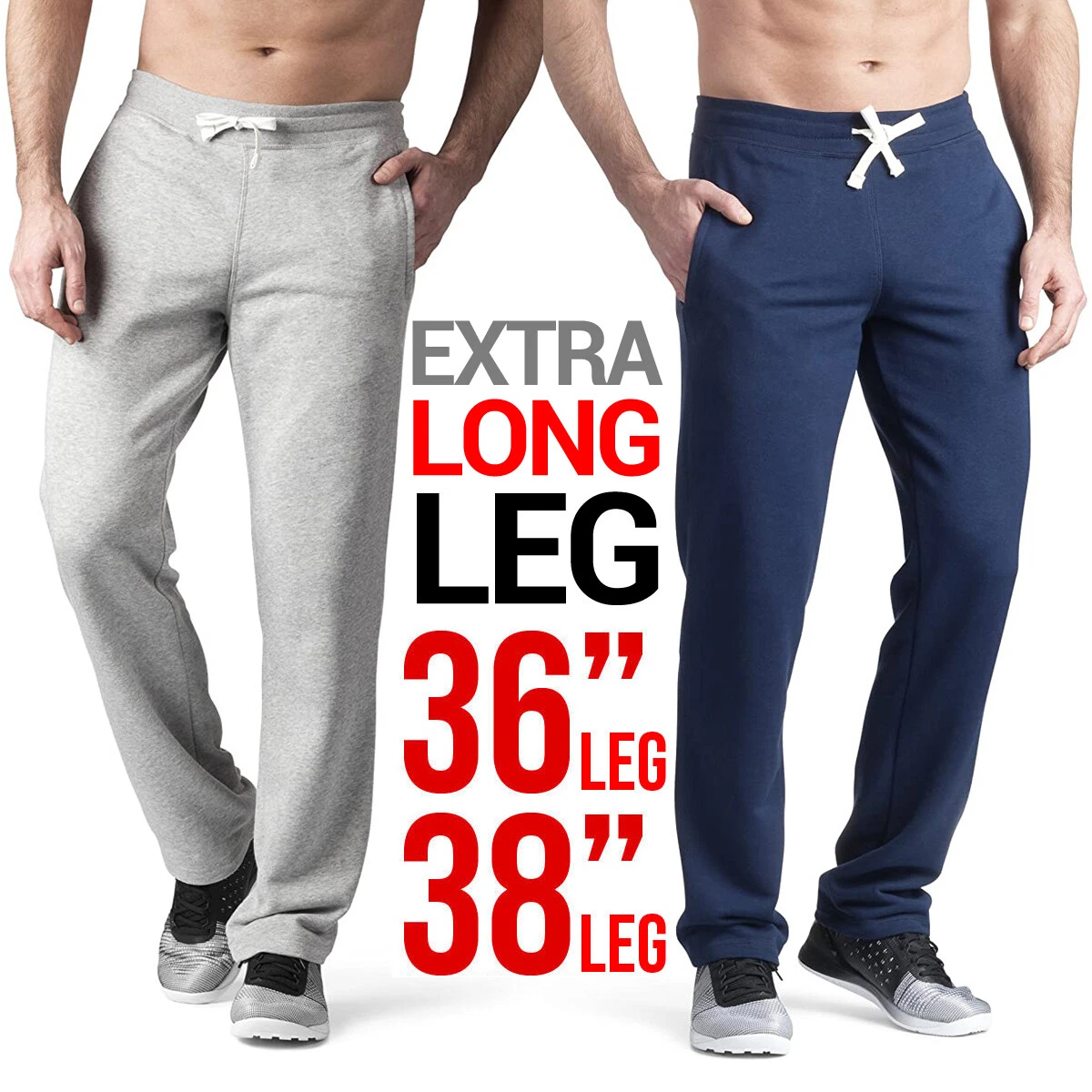 EXTRA LONG LEG Gym Bottoms Jogging Joggers Fleece Mens Womens Pants BIG &  TALL