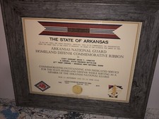 ARKANSAS / GARDE NATIONALE - CERTIFICAT RUBAN COMMÉMORATIF DÉFENSE DE LA PATRIE