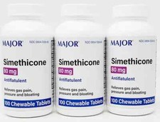 Major Simethicone 80mg - 100 Chewable Mint Tablets for Gas  Exp 7-2026 3 Pack 