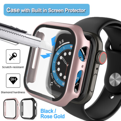 For Apple Watch Series Case Full Tempered Glass Screen Protector Cover  41/45mm