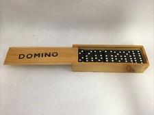 Wooden Domino Set of 28 Wood Tiles Sliding Wooden Box Case Vintage Game