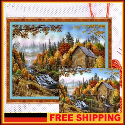 Luca-S Kreuzstich Set Herbst-Wassermühle - Komplettset Mit Garn Und Nadel