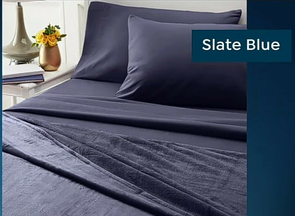South Street Loft Blanket and Microfiber Sheet Set, Slate Blue, King eBay