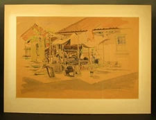 Indonesia Watercolor Landscape Backyard Signed Imam B. Zamuddin dated 1962
