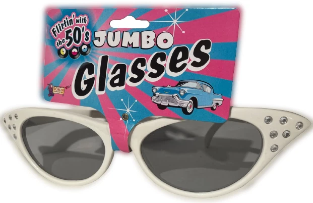GAFAS JUMBO OJO DE GATO AÑOS 50 Blanco Gafas de sol Payaso Nerd Disfraz Adulto Fiesta Niña Foto 2 de 4