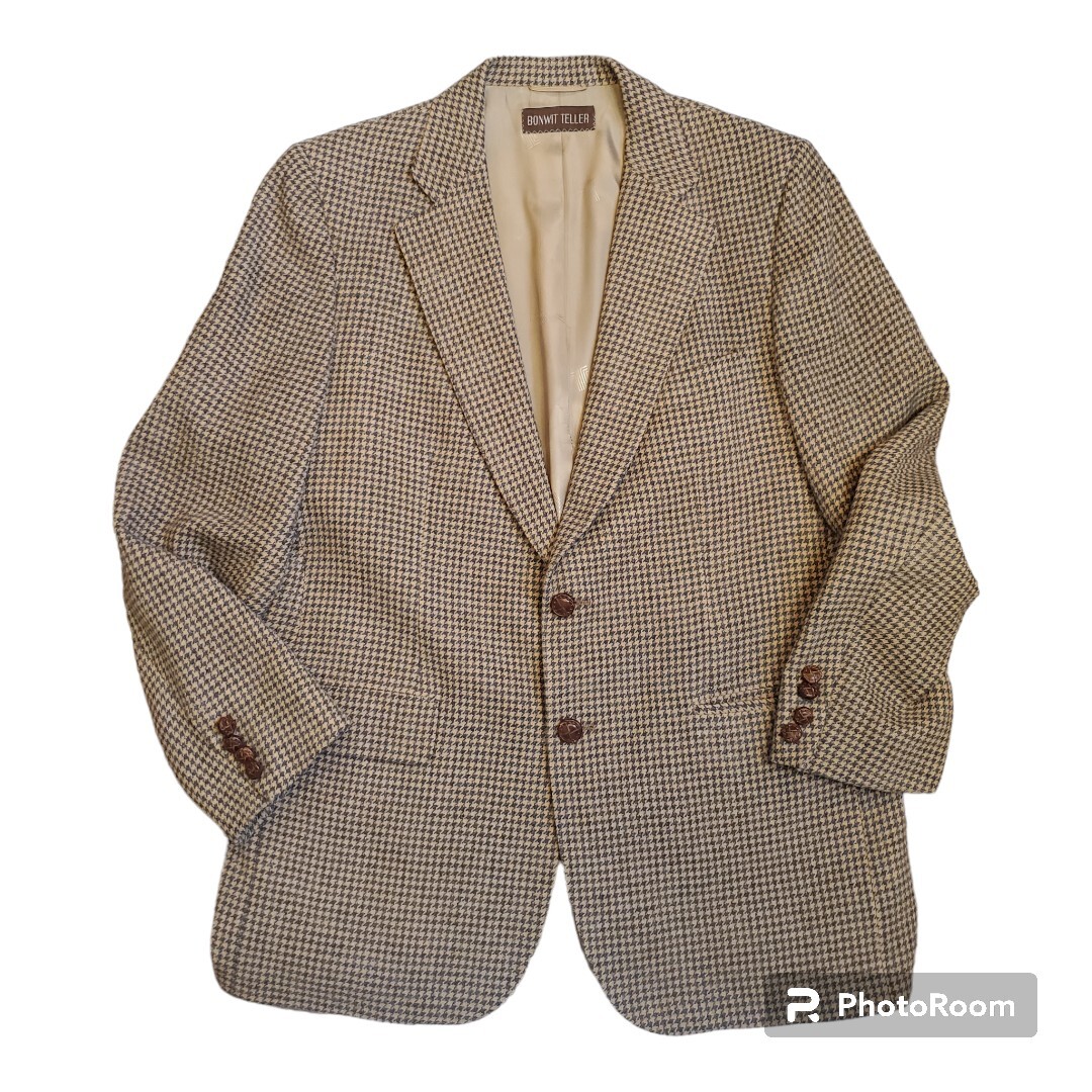 LANVIN PARIS Camel Hair Houndstooth Tan Mens Blazer Sport Coat