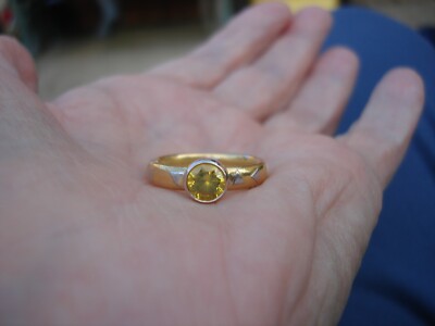 Vtg Special NIESSING 900 / 14k Yellow White Gold Platinum Yellow Stone Ring 7.5