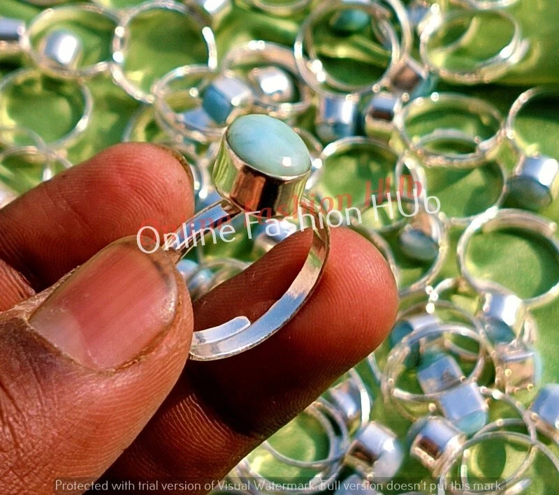 Регулируемый!! Кольцо с драгоценными камнями ларимар 10 шт. оптовый лот ювелирных изделий с серебряным покрытием 925 пробы - Изображение 3 из 4