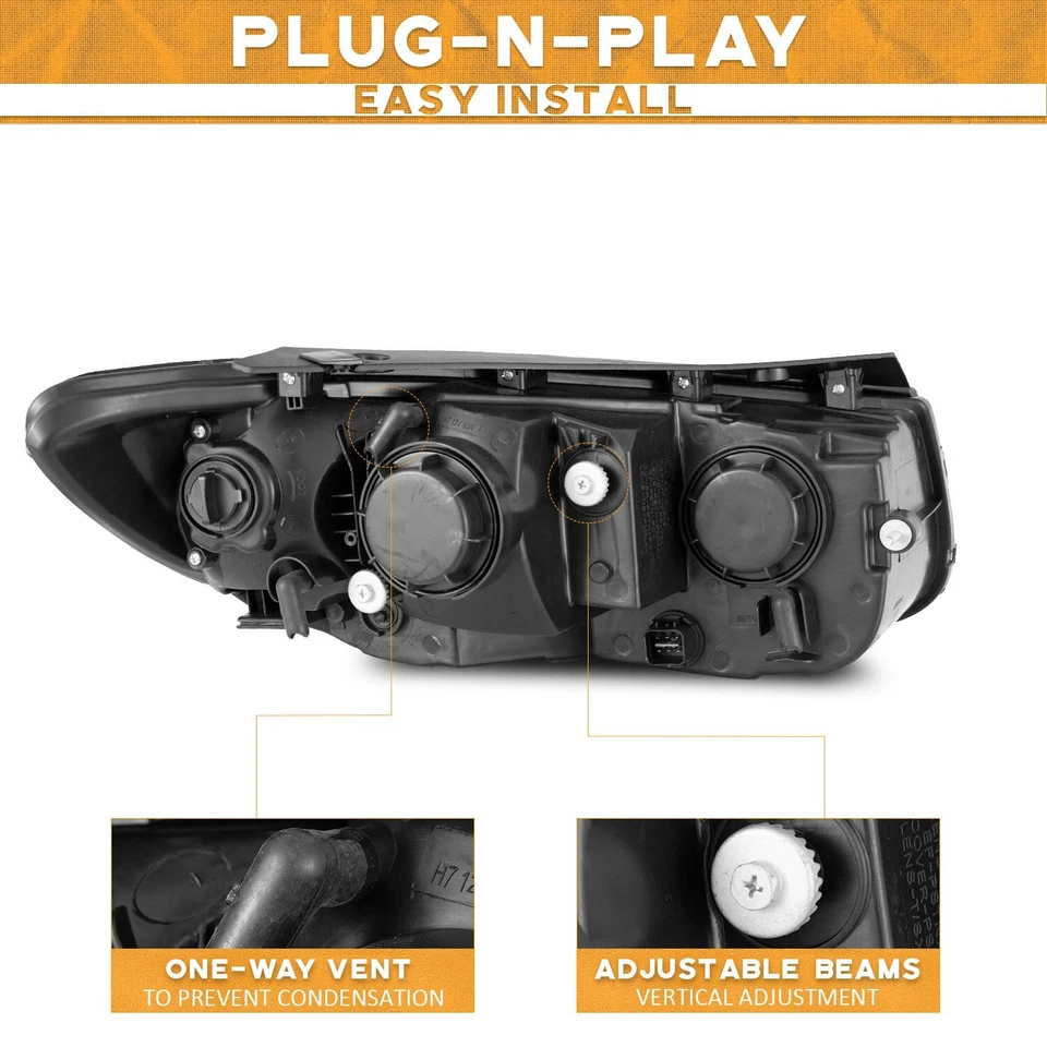 WEELMOTO Pair Headlights for 2007-2012 Hyundai Santa Fe Halogen Black Headlamps Foto 4 de 4