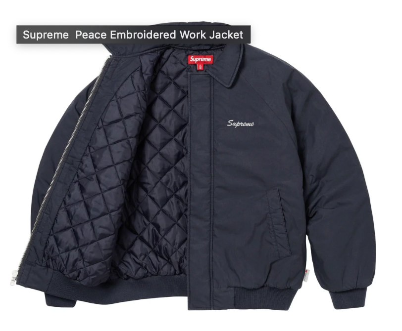 Supreme Peace Embroidered Work Jacket - Size Large - Navy - FW23