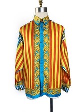 Authentic Gianni Versace 1990  s Silk Stripe Barroco Shirt Mens Size 50 1,190 