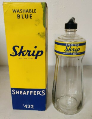 Vintage Sheaffer 432 Washable Blue Skrip Writing Fluid 16oz Bottle w Box H3