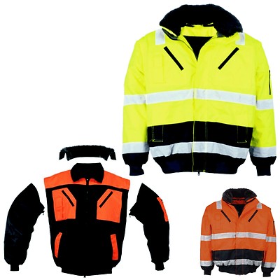 4in1 Pilotenjacke Warnschutzjacke Warnjacke Winterjacke Arbeitsjacke Gelb  S-XXXL