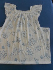 Vintage Long Nightgown Silky White, Blue Flowers Miss Elaine USA. Union made M