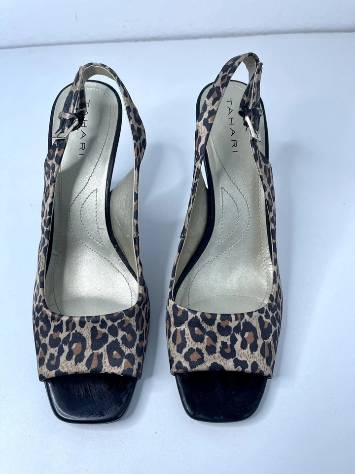 Tahari Womens Kitten Heels Robin Sz. 8m Sling Back Peep Toe Pump Leopard Print - Image 2 of 4