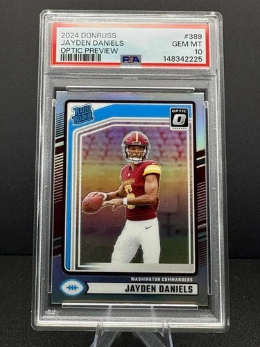 2024 DONRUSS OPTIC PREVIEW HOLO PRIZM #389 JAYDEN DANIELS RC RATED ROOKIE PSA 10