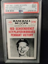 Nu-Cards 1961 Red Schoendienst #425 Milwaukee Braves Base Set PSA 9 Graded