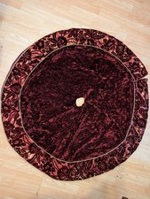 Christmas Tree Skirt Shimmer Floral Burgundy Gold 53 Inch Crushed Velvet