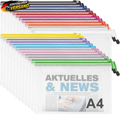 A4 Dokumententaschen wasserdicht mit Reißverschluss 24 Stück Büro Schule Reise