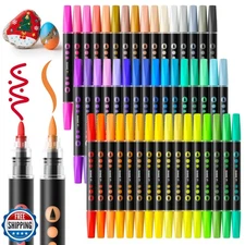 SUNEE 48 Colors Acrylic Paint Markers, Dual Tip with Bullet and B