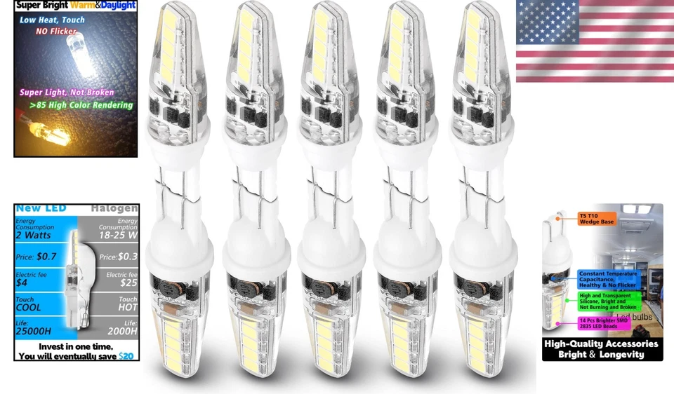 Bright White T10 921 LED Bulbs 10pk 300LM 2W 12-24V Long Life RV Lights - Image 2 of 4
