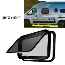 RV Exit Window 30"x20" RV Window w/ Trim Ring & Screen Emergency Push Out Glass