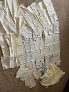Large Lot Of Homemade Some Embroidered Linens As Is