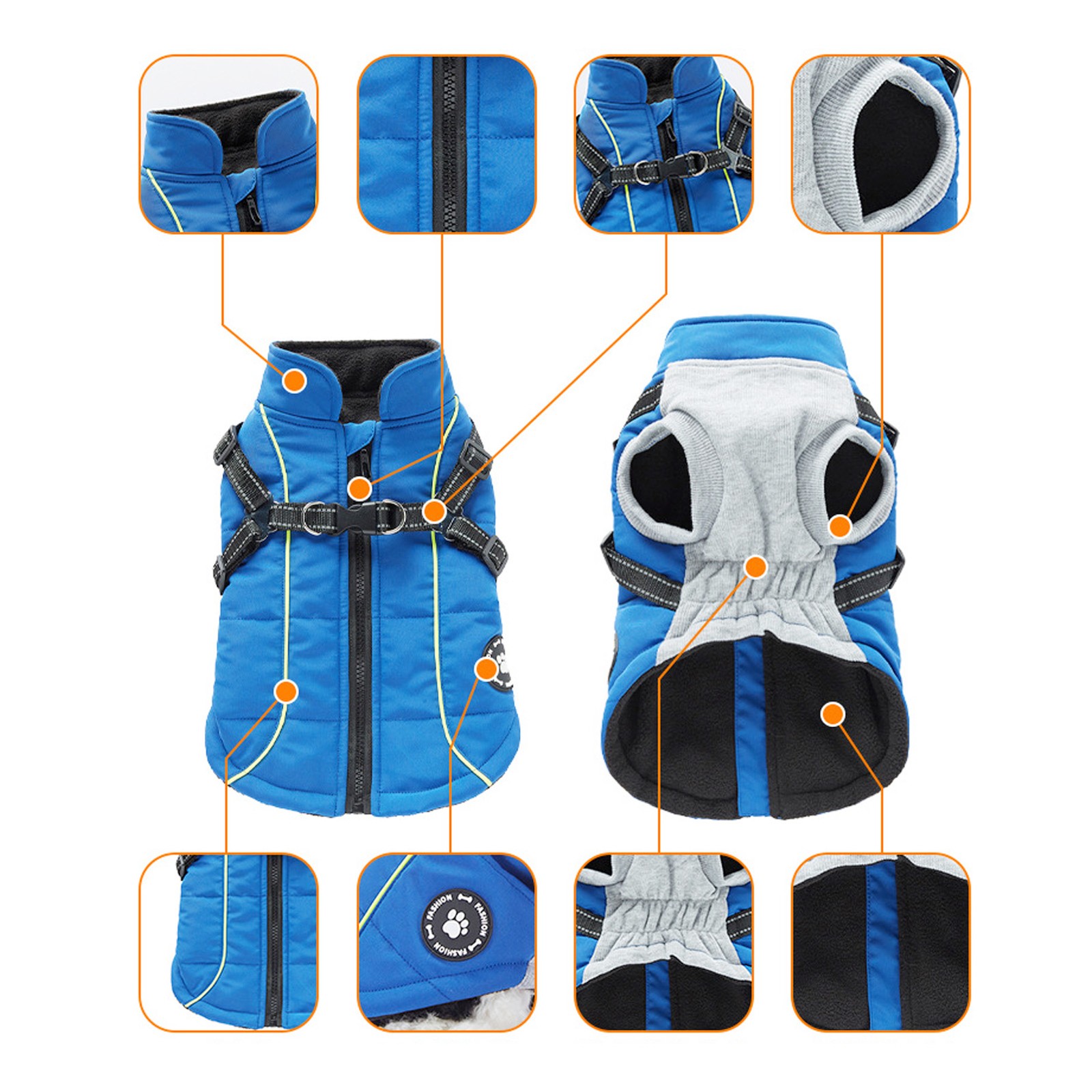 Dog Coat Warm Waterproof Reflective Dog Vest Jacket Thickened Dog Harness Part